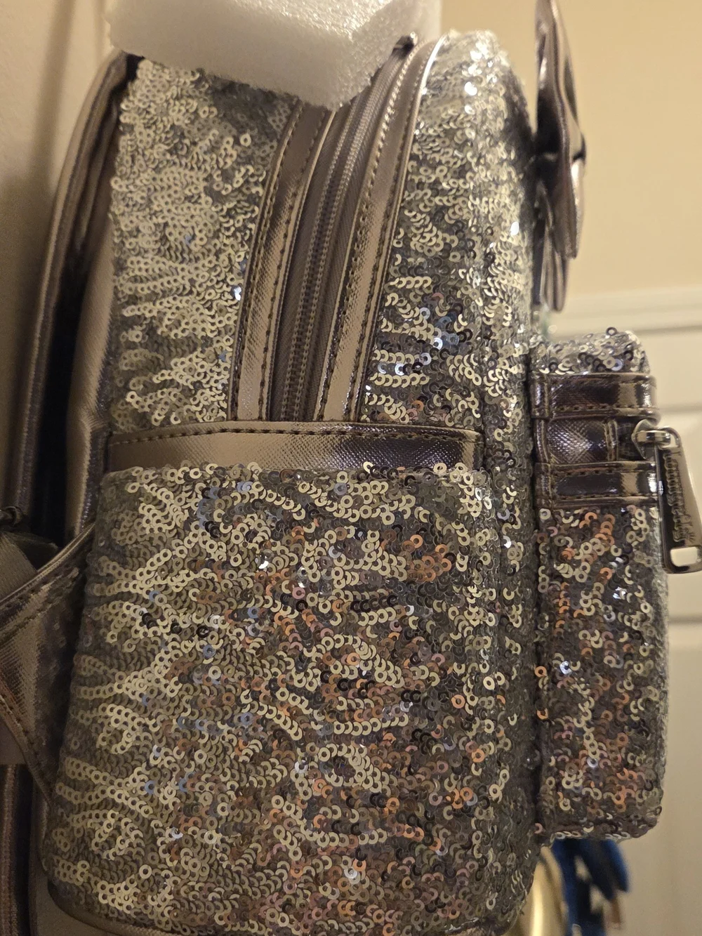 Loungefly Silver Sequin Minnie Mouse Mini Backpack